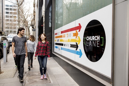 Embassy Melbourne students outside the Centre on Church Lane, Melbourne.